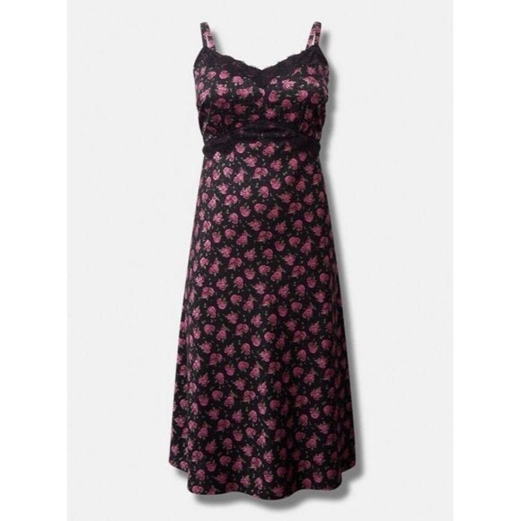 NEW Torrid Tea Length Challis Lace Trim Cami Long Sundress Size 4X Black Floral - Picture 4 of 8